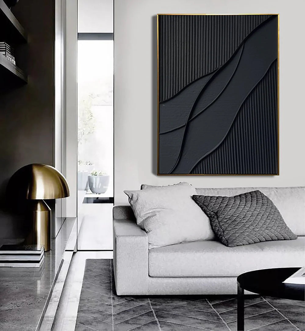 Black Minimalist Textured Canvas Art #WZ005