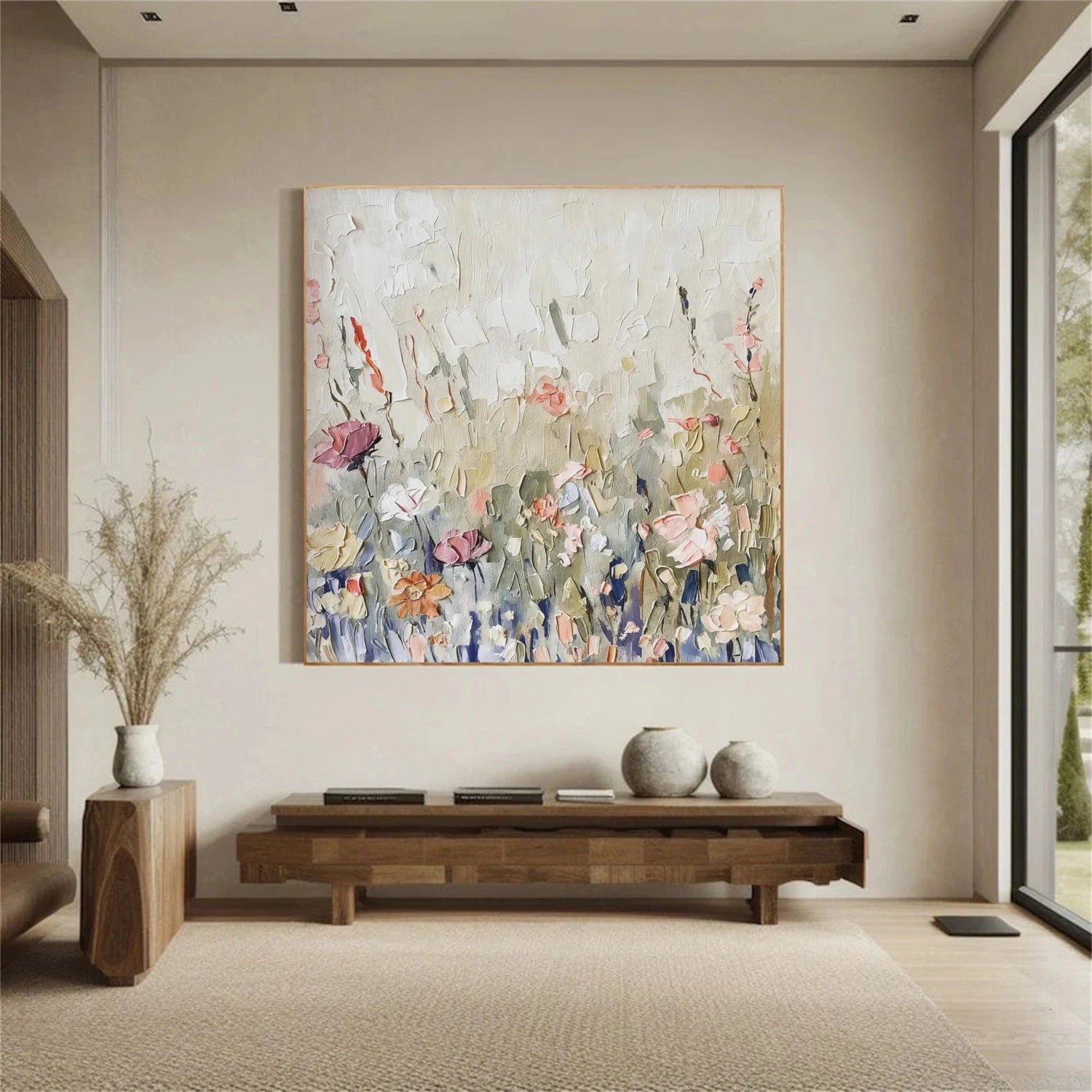 Colorful Abstract Flower And Tree Textured Canvas Art #MF103