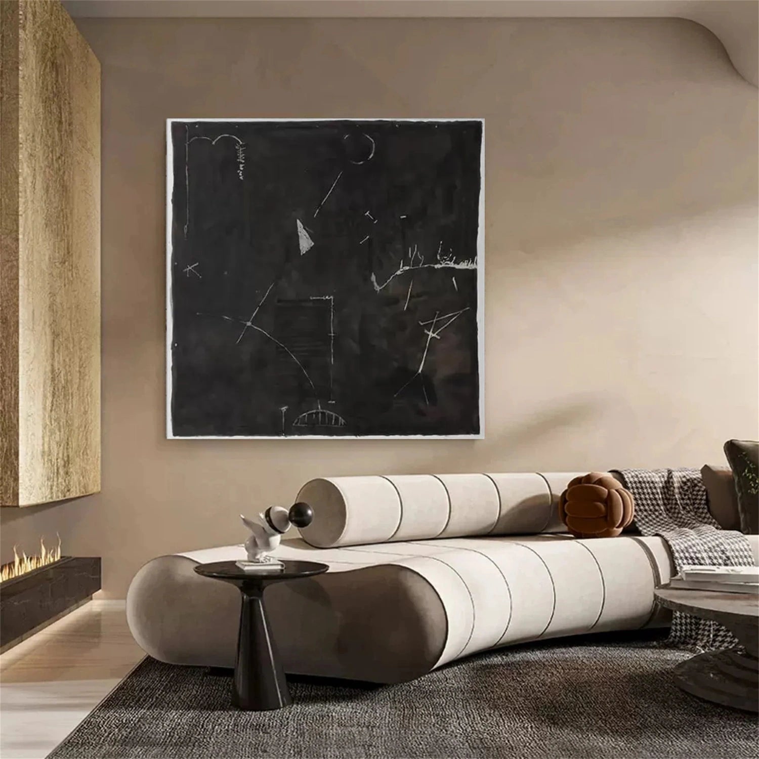 Black and White Minimalist Textured Canvas Art #WZ104