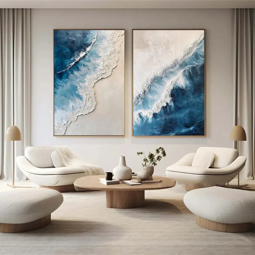 Abstract Ocean And Sky Textured Set of 2 Canvas Art #OC059