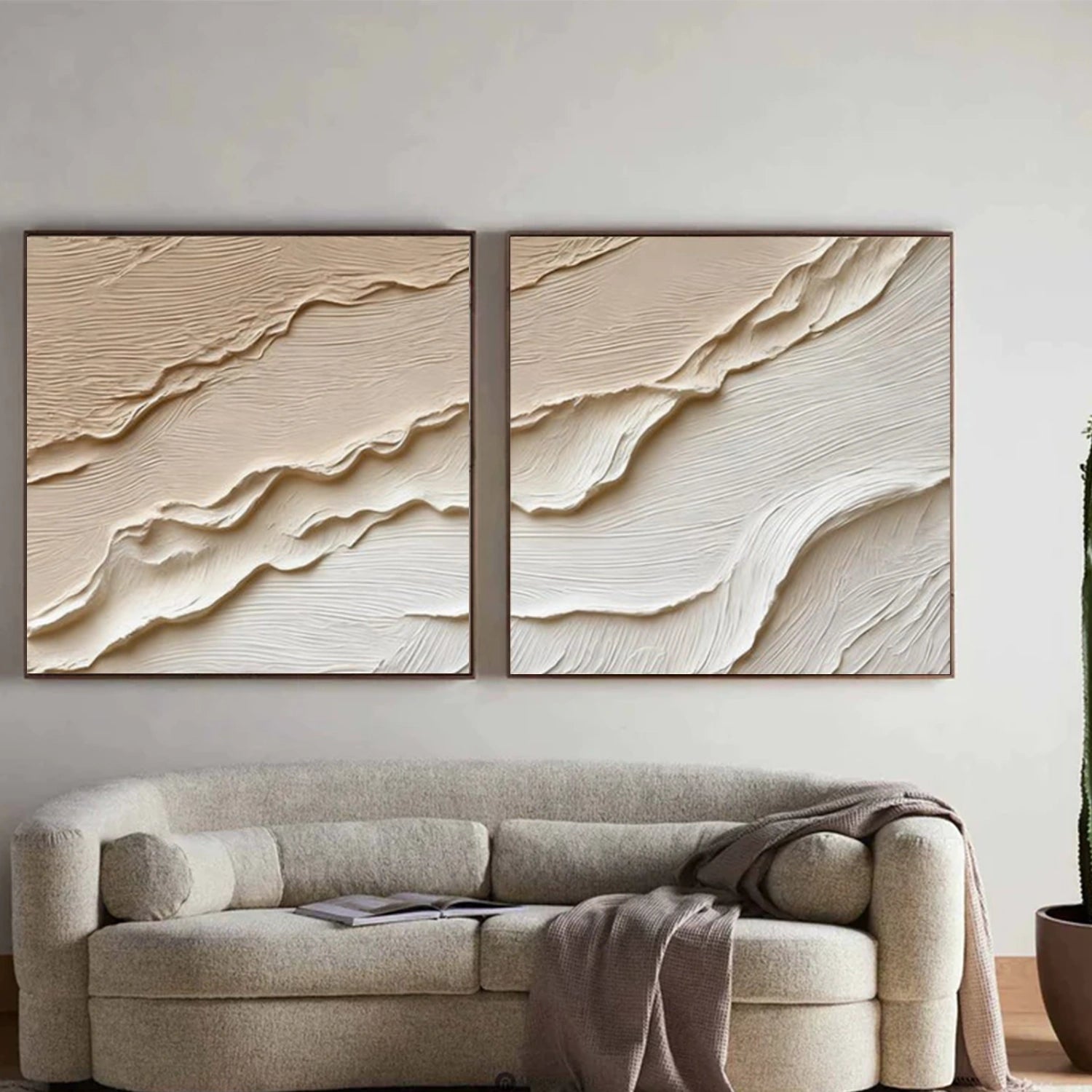Beige and Brown Minimalist Textured Canvas Art Set of 2 #WM146