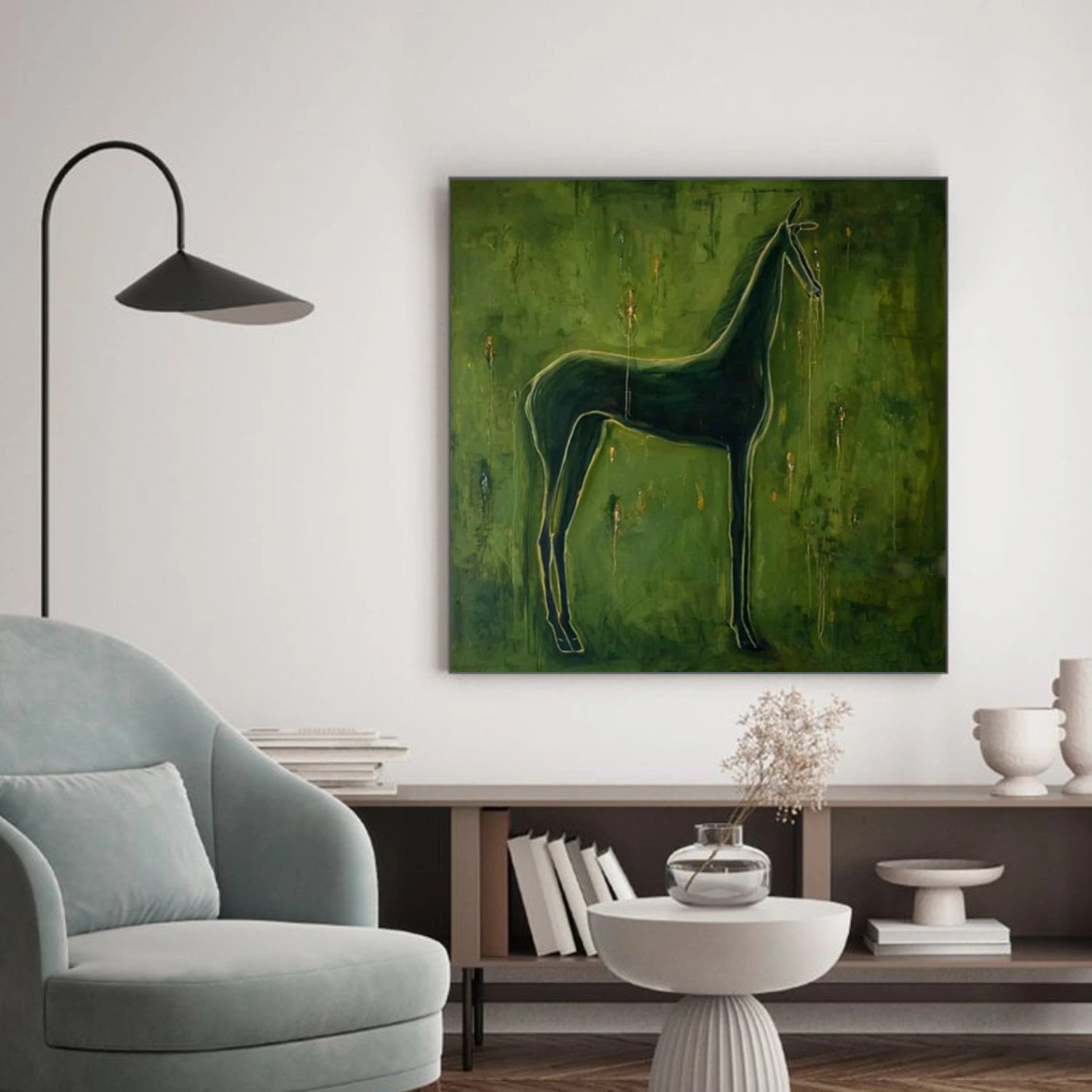 Green Abstract Animal Horse Canvas Art #DW126