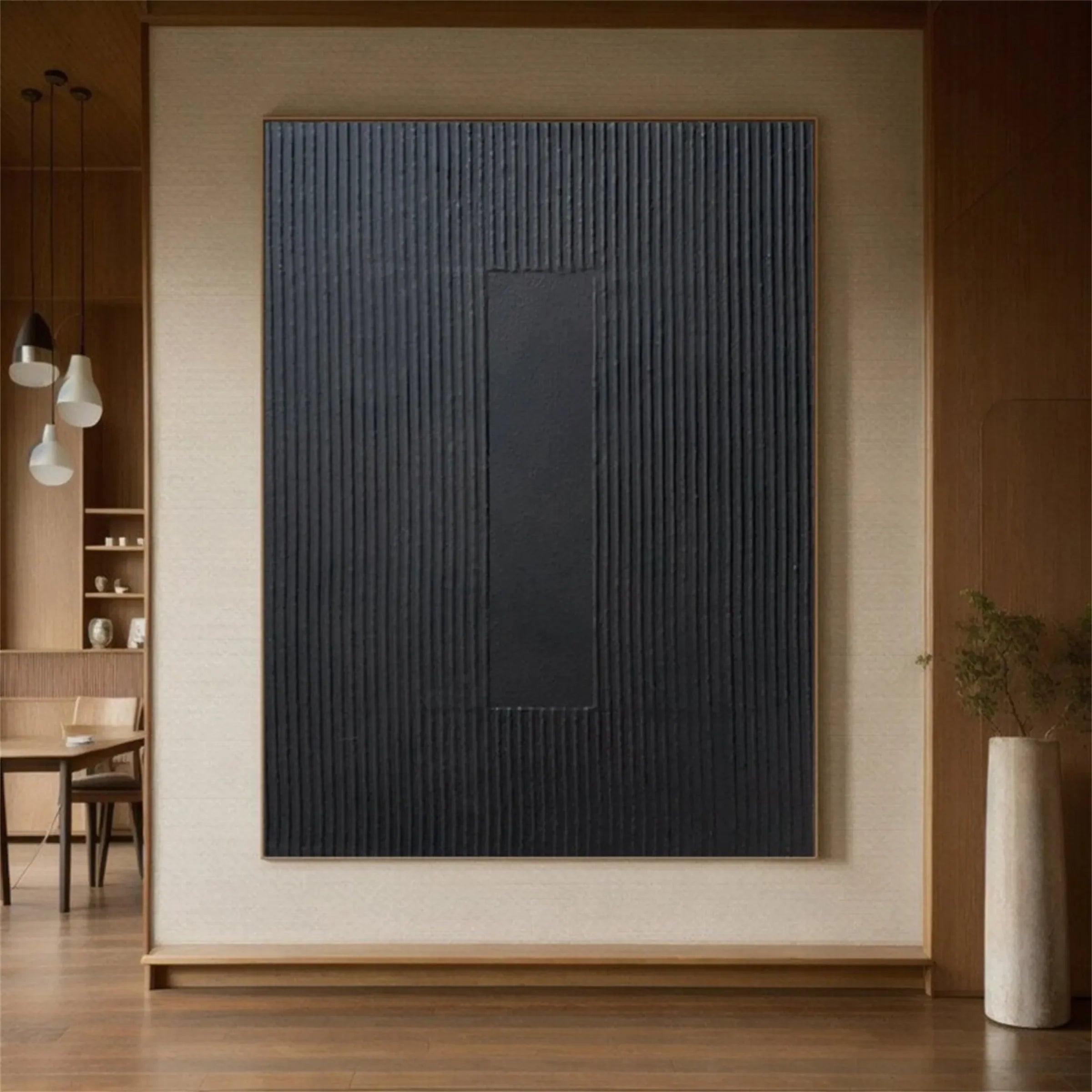 Black Minimalist Textured Canvas Art #WZ080