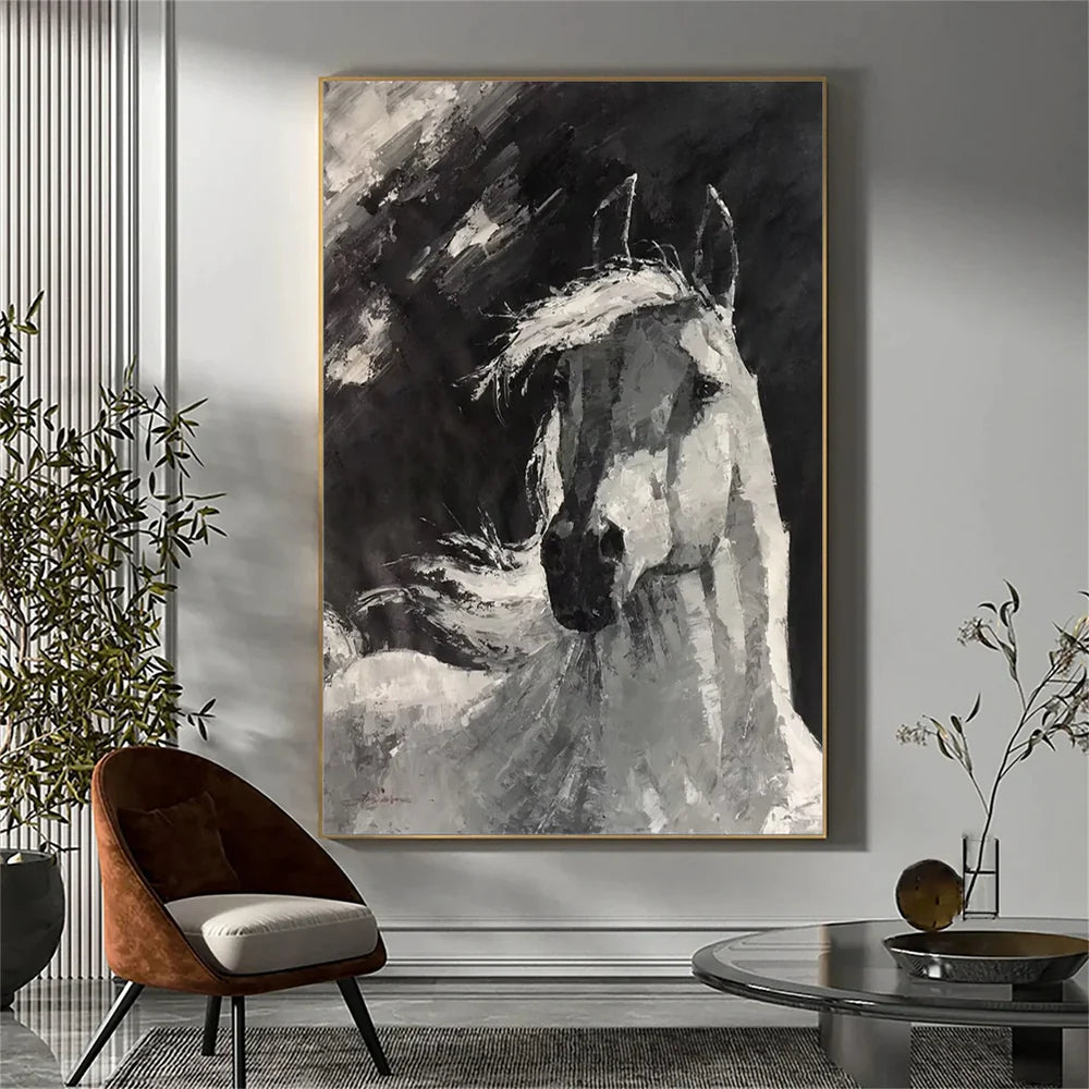 Black & White Abstract Animal Horse Canvas Art #DW028