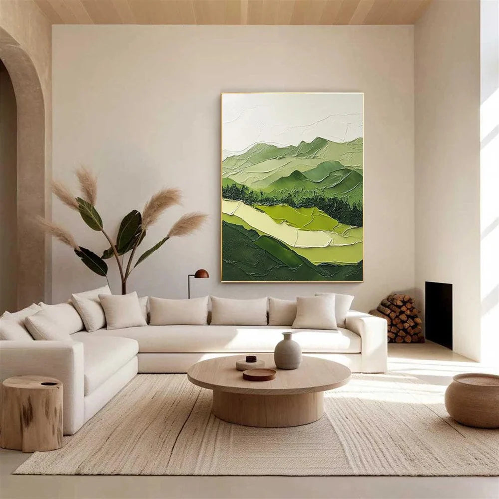 Green Minimalist Mountain Textured Canvas Art #BT020