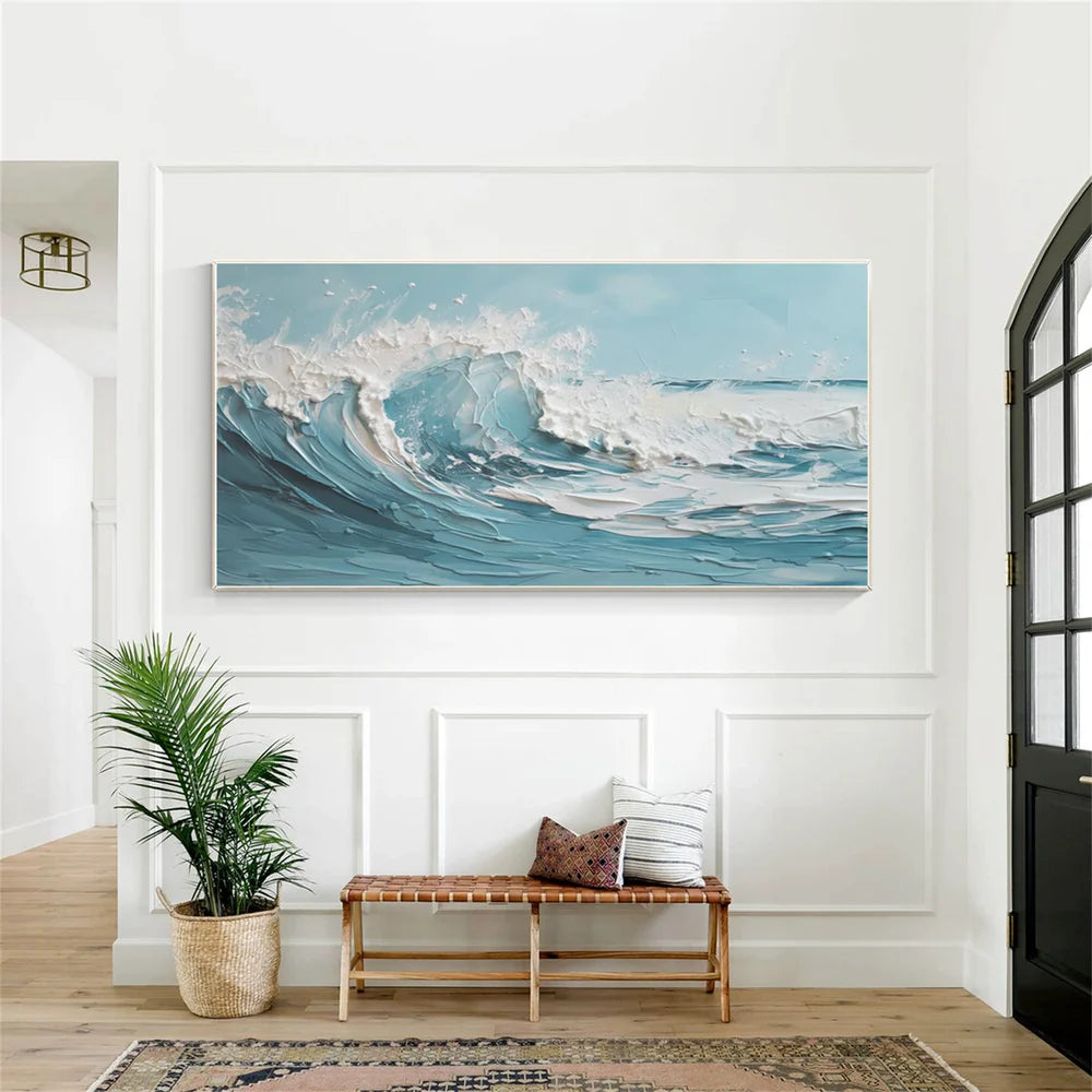 Blue & White Abstract Ocean And Sky Textured Canvas Art #OC071