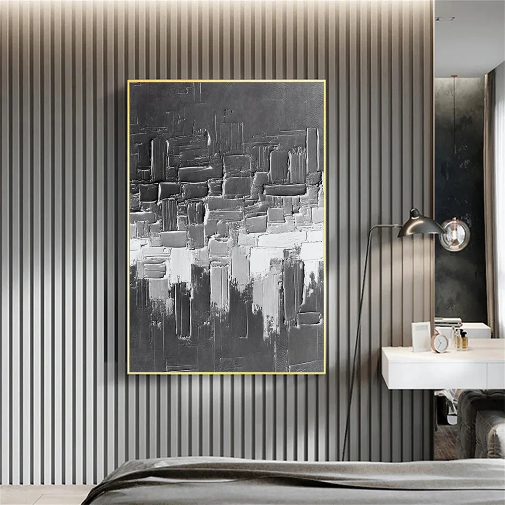 Black and White Minimalist Textured Canvas Art #WZ017