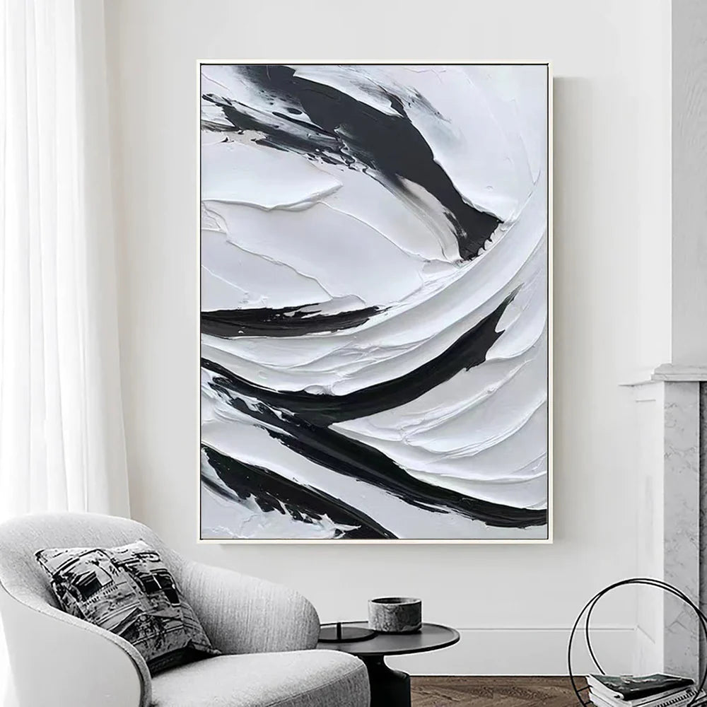 Black and White Minimalist Textured Canvas Art #WZ018
