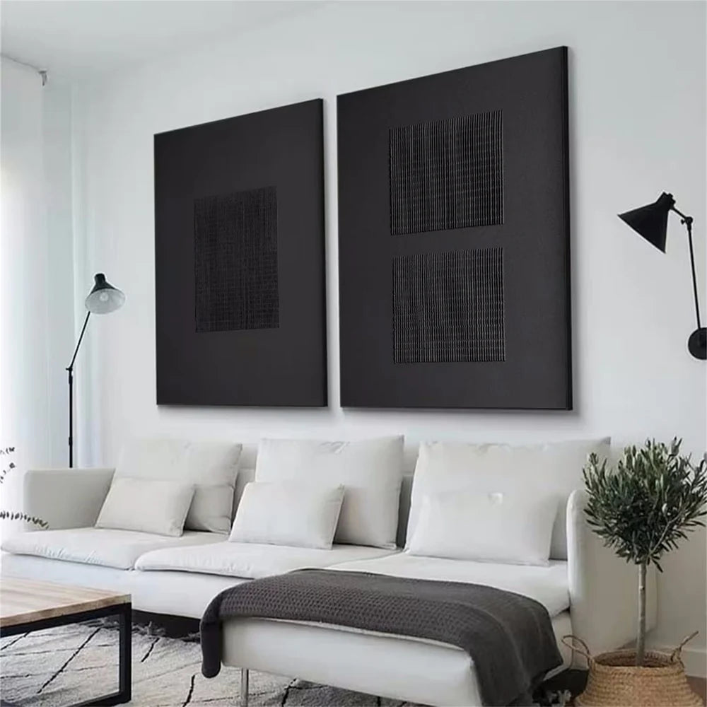 Black Minimalist Textured Canvas Art Set of 2 #WZ096