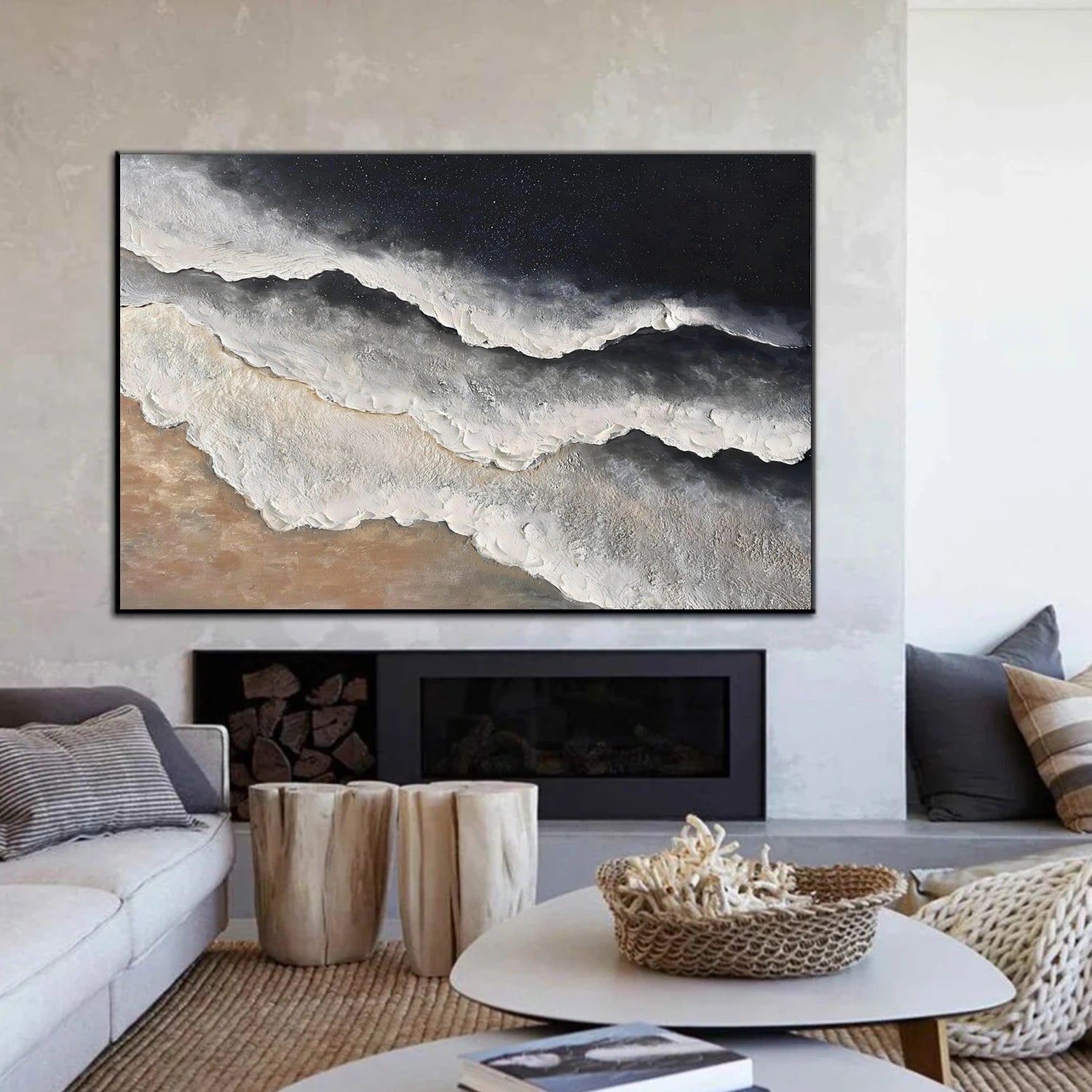 Minimalist Ocean And Sky Textured Canvas Art #OC162