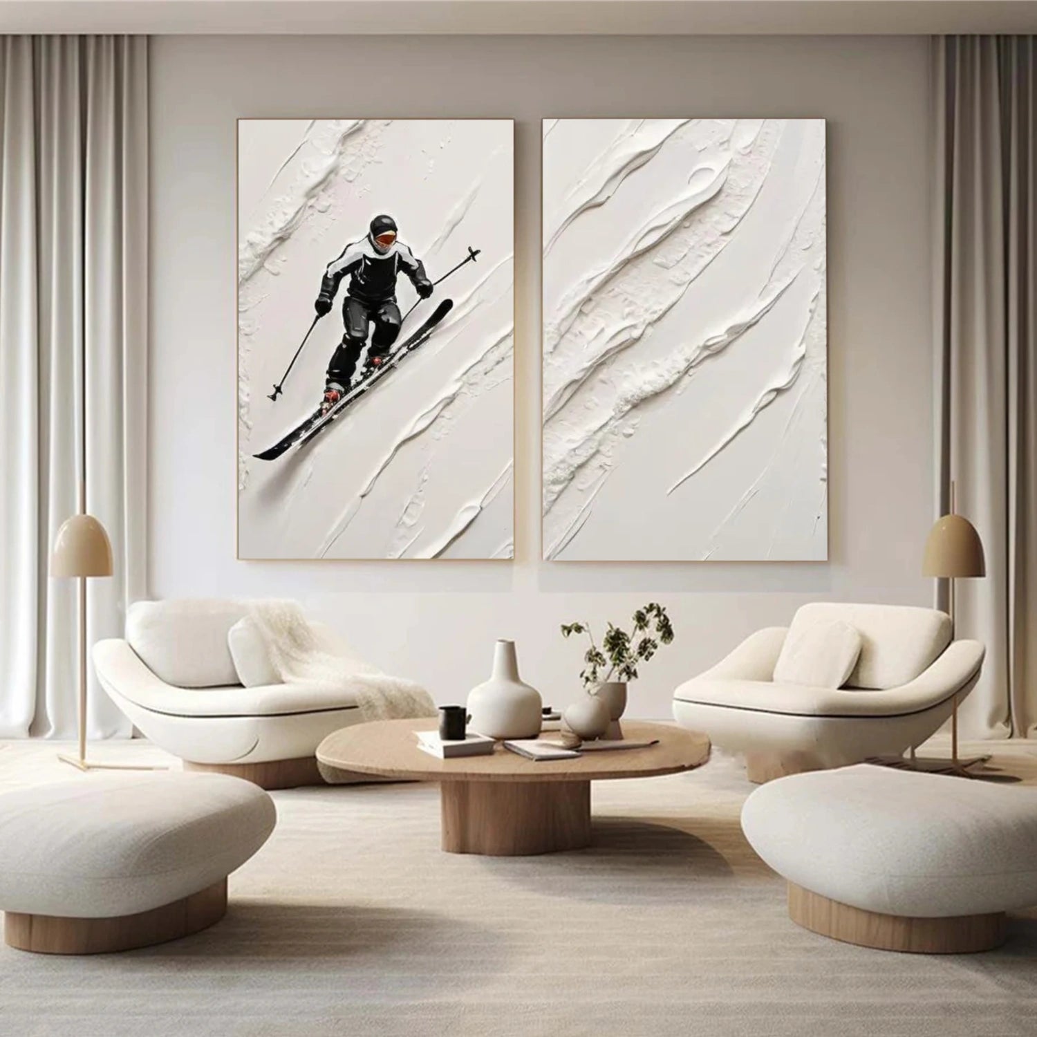 Skiing Sport Textured Canvas Painting Set of 2 #PB042