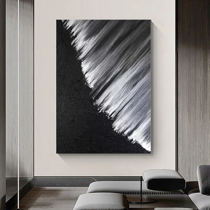 Black and White Minimalist Textured Canvas Art #WZ016