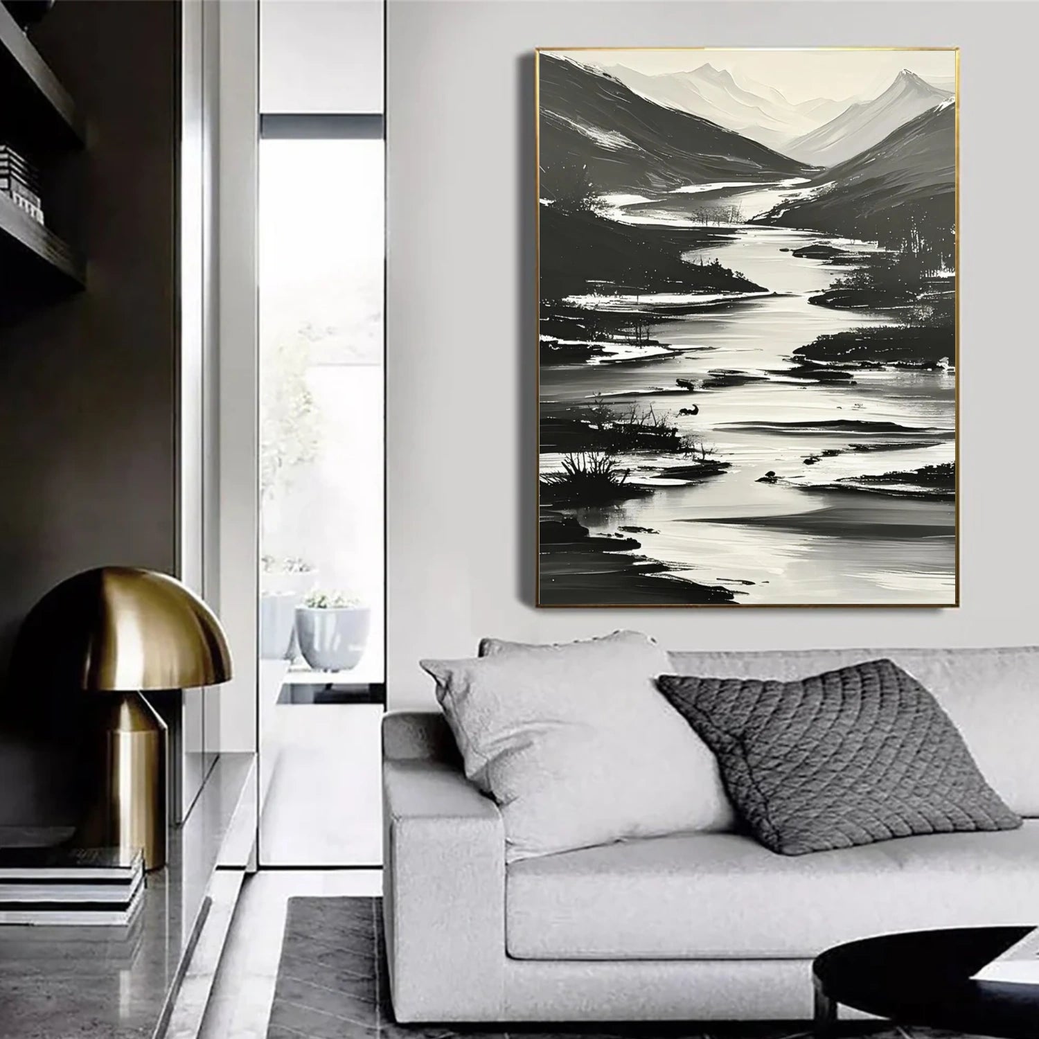 Black and White Minimalist Mountain Canvas Art #BT052