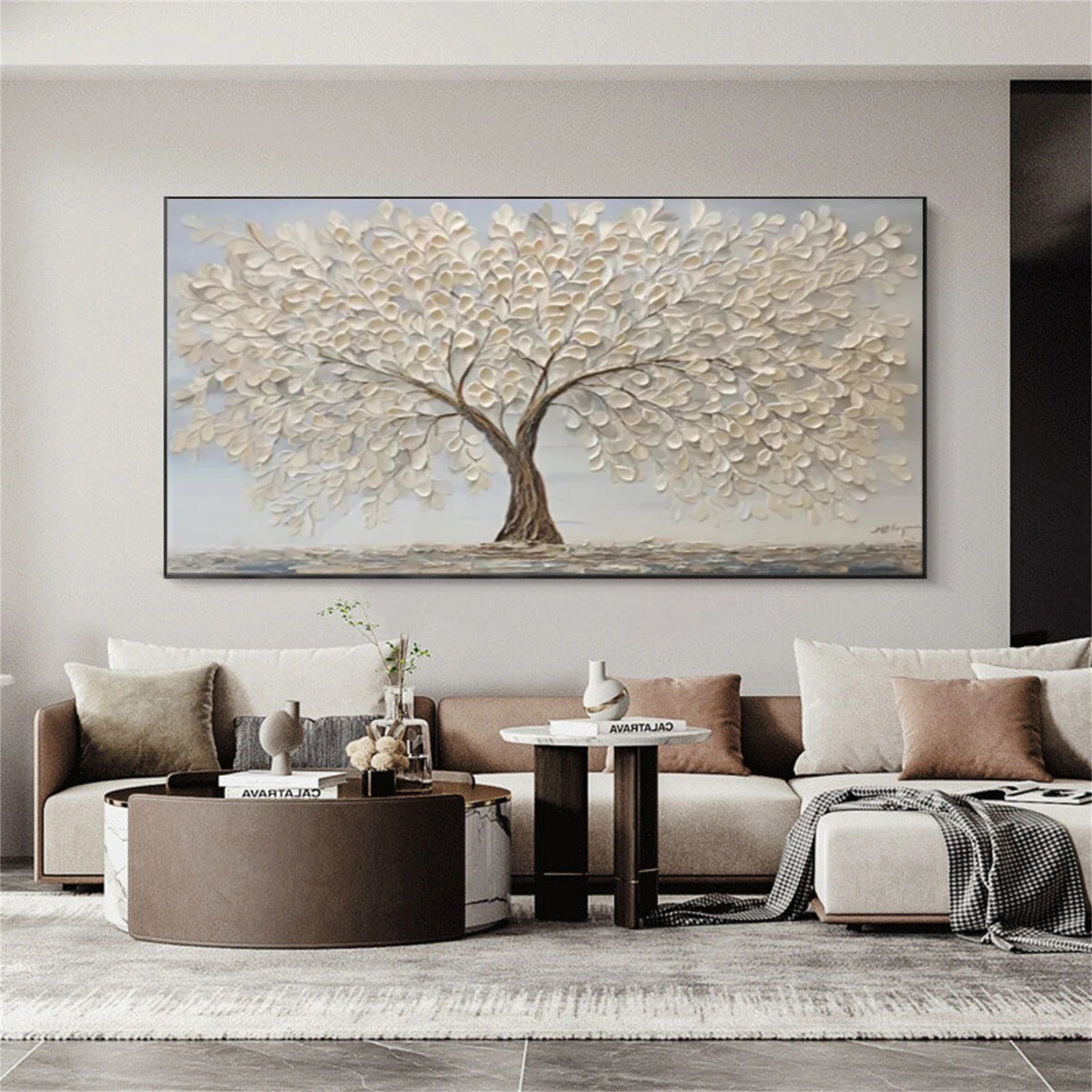 Minimalist Flower And Tree Textured Canvas Art #MF079
