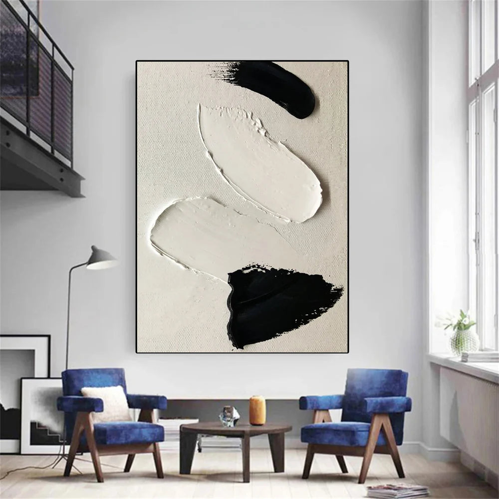 Black and White Minimalist Textured Canvas Art #WZ057