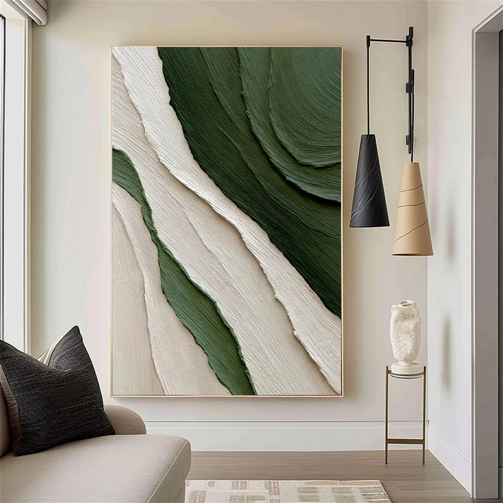 Green and White Minimalist Textured Wall Art #WM035