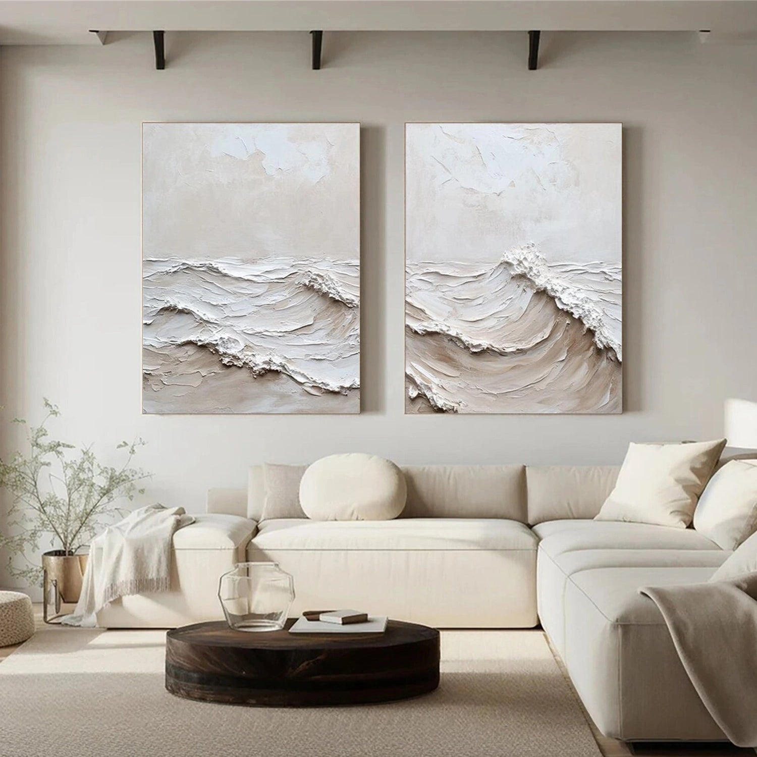 Minimalist Ocean And Sky Textured Canvas Art Set of 2 #OC109