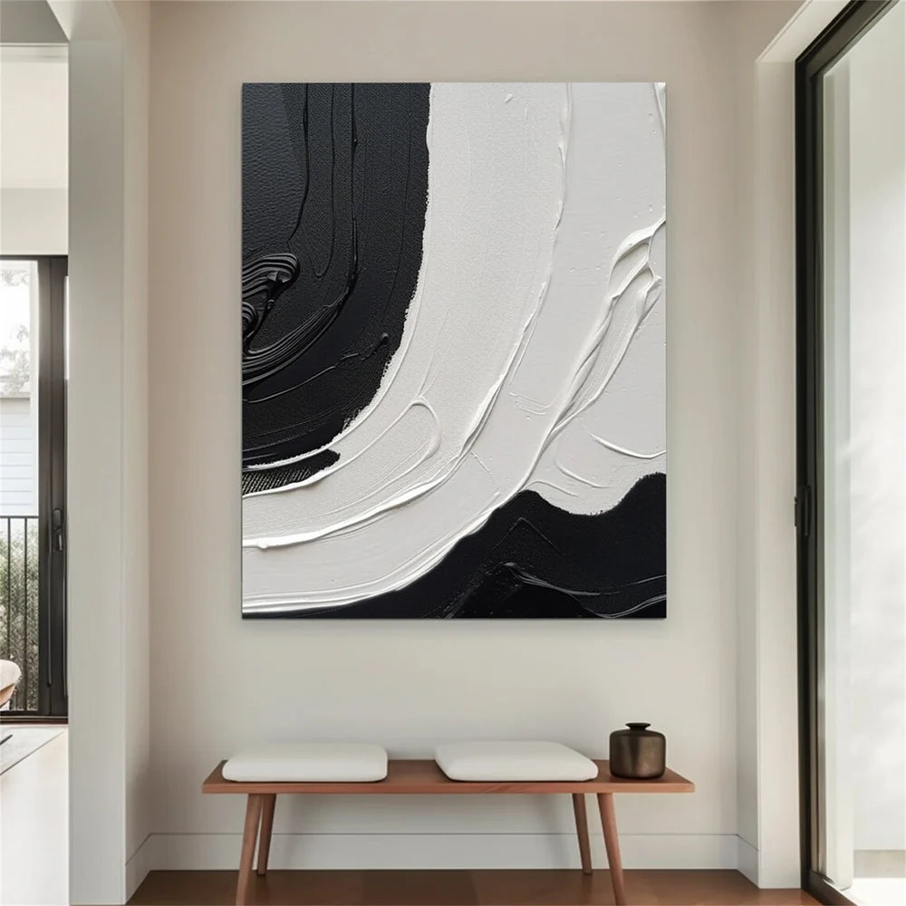 Black and White Minimalist Textured Canvas Art #WZ059