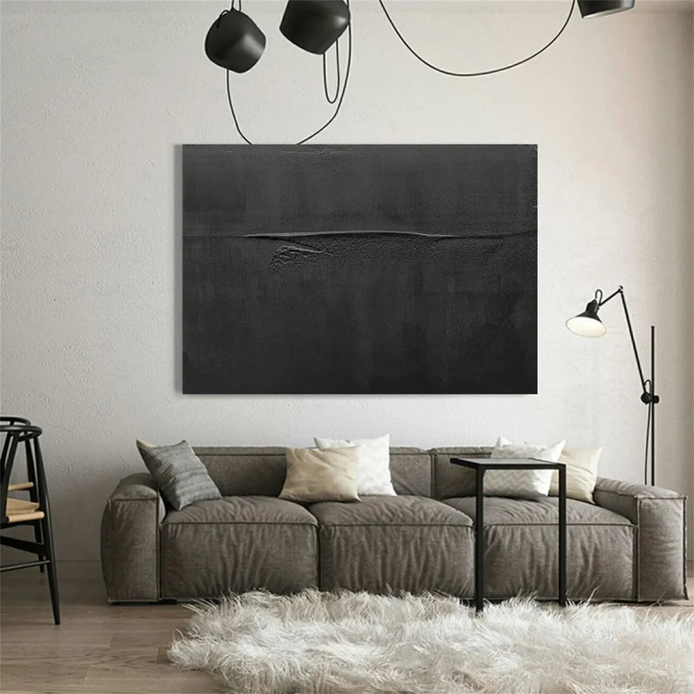 Black Minimalist Textured Canvas Art #WZ076