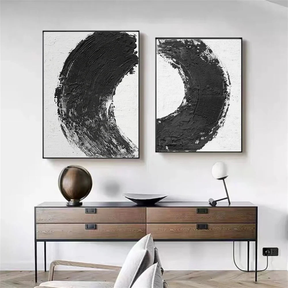 Black and White Minimalist Textured Canvas Art Set of 2 #WZ064