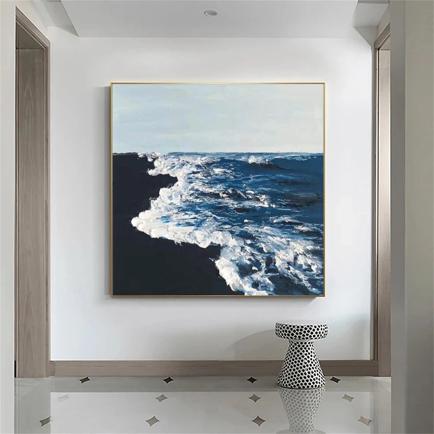 Minimalist Ocean And Sky Textured Canvas Art #OC087