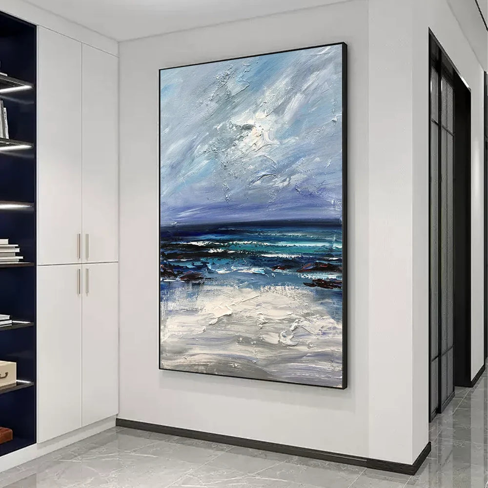 Abstract Ocean And Sky Textured Canvas Art #OC070