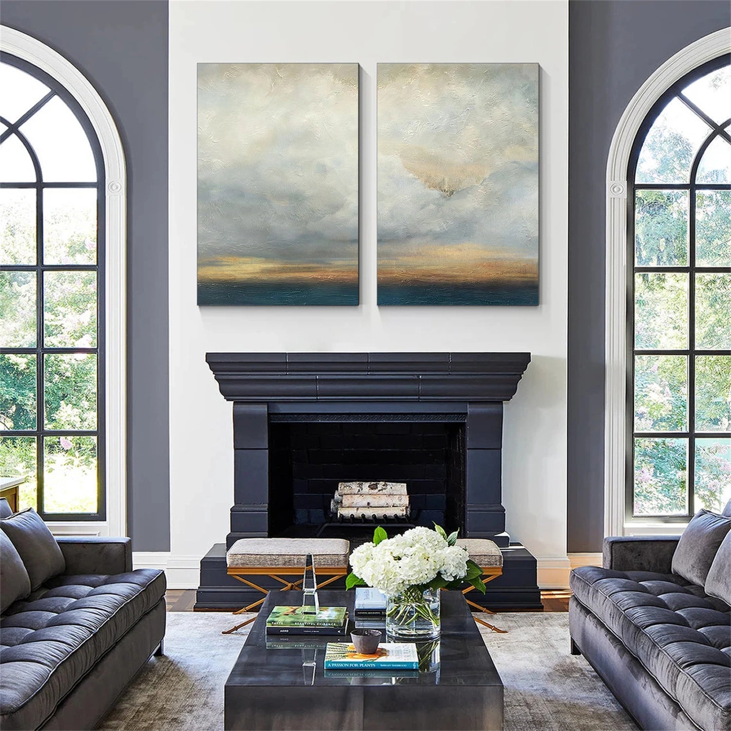 Blue and Gold Abstract Wall Art Set of 2 #VA215