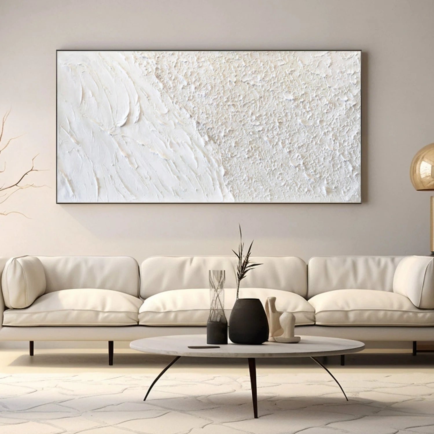 White Minimalist Textured Canvas Art #WM116