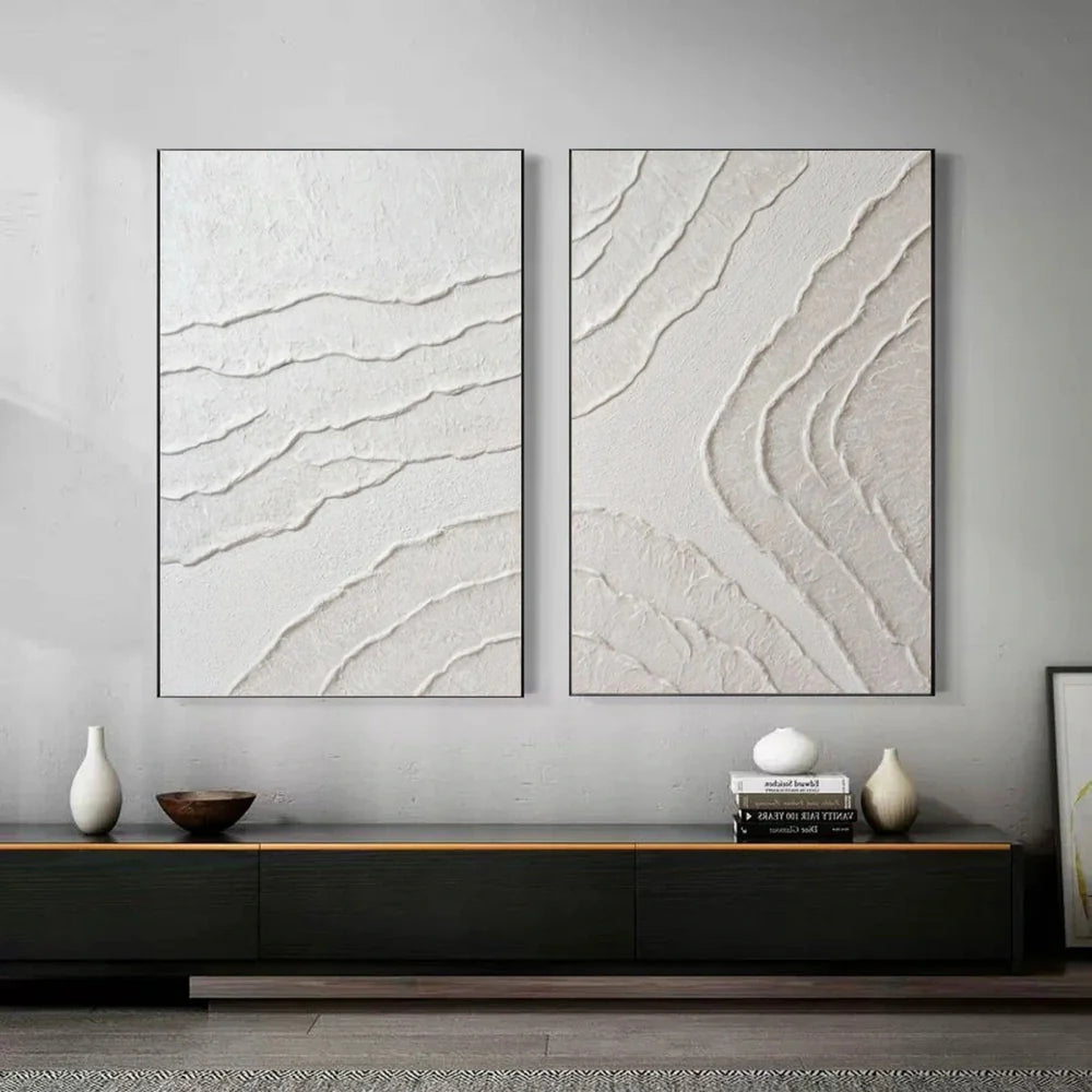 White Minimalist Textured Wall Art Set of 2 #WM057