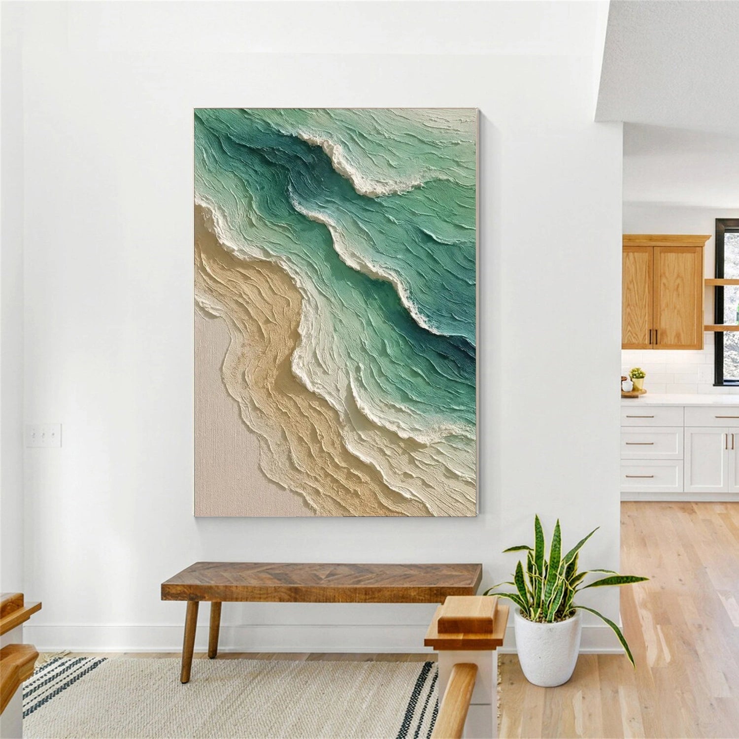 Minimalist Ocean And Sky Textured Canvas Art #OC105