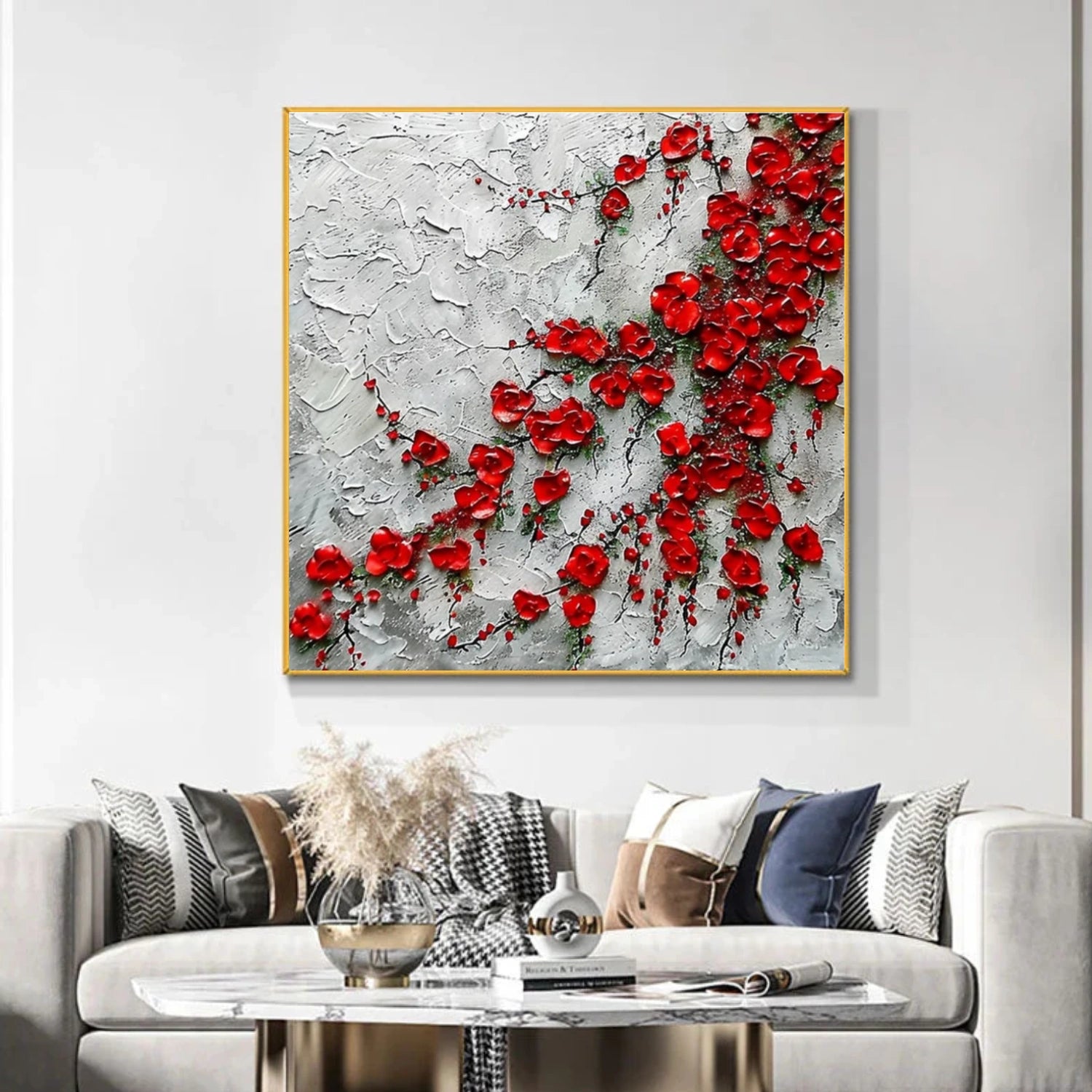 Minimalist Flower And Tree Textured Canvas Art #MF119