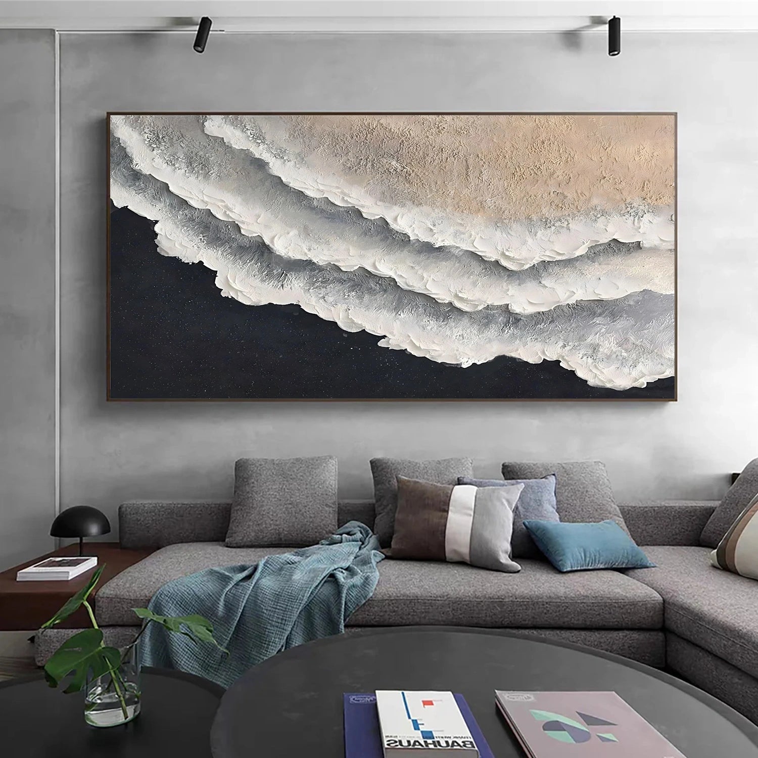 Minimalist Ocean And Sky Textured Canvas Art #OC166