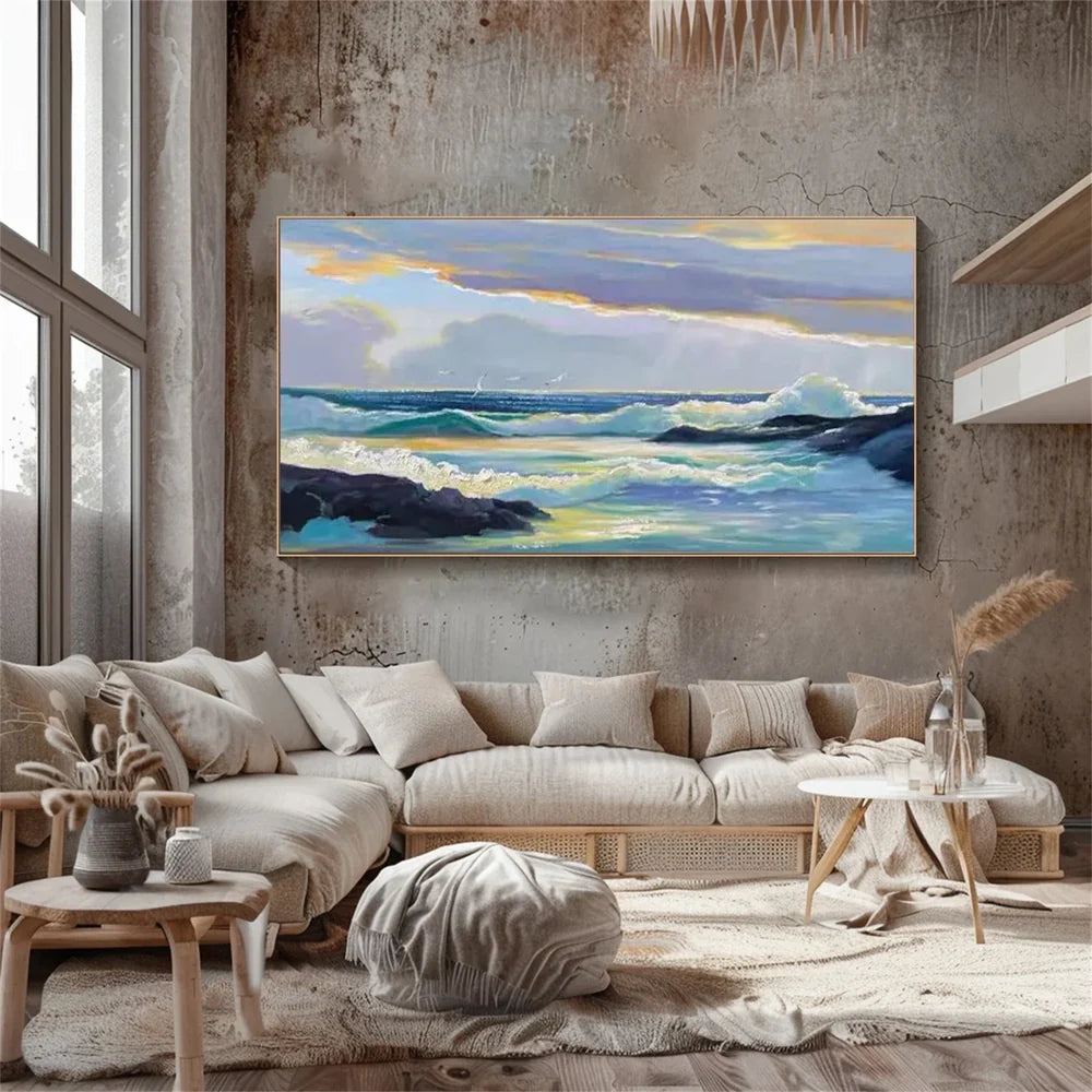 Colorful Abstract Ocean And Sky Textured Canvas Art # OC013