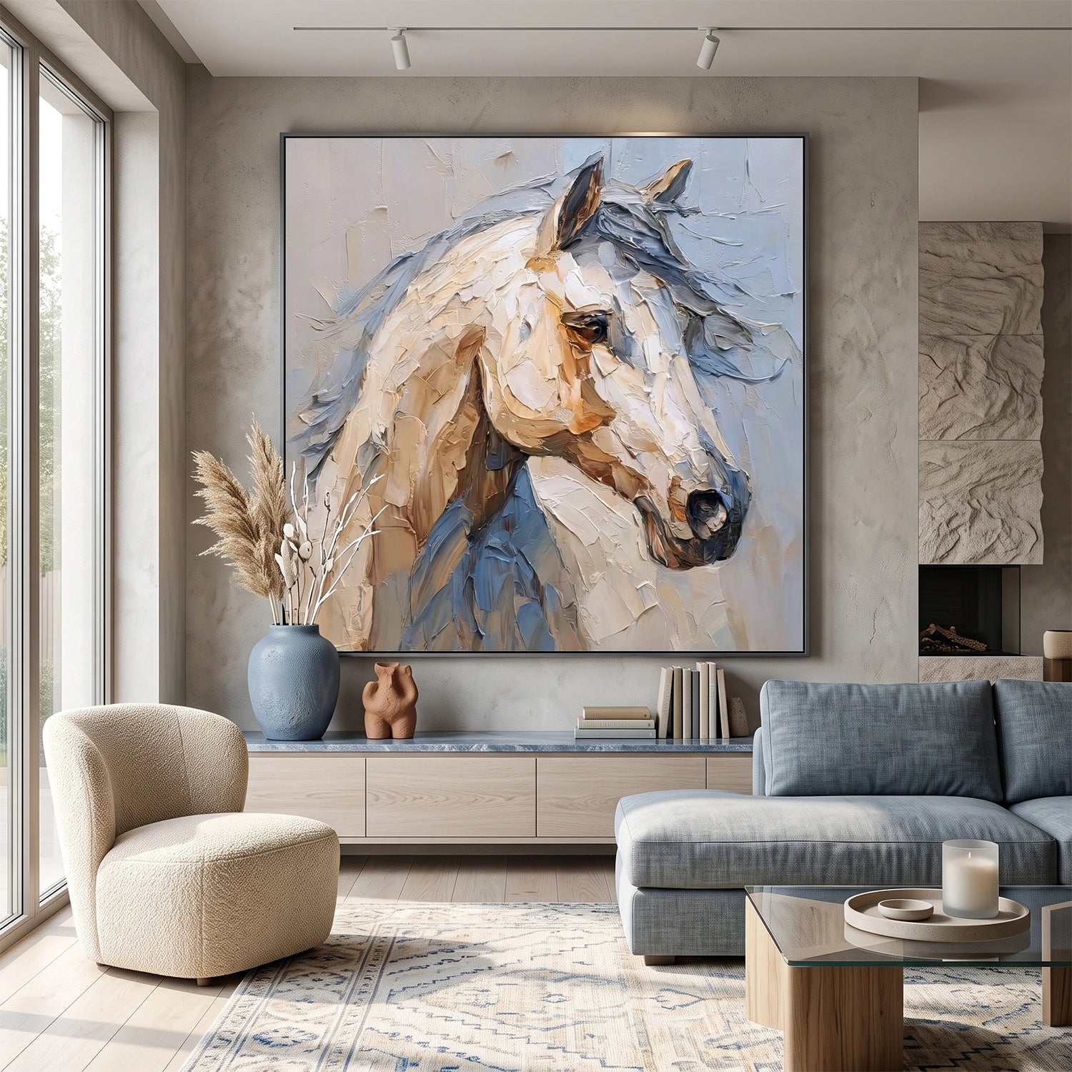 Abstract Animal Horse Textured Canvas Art #DW149