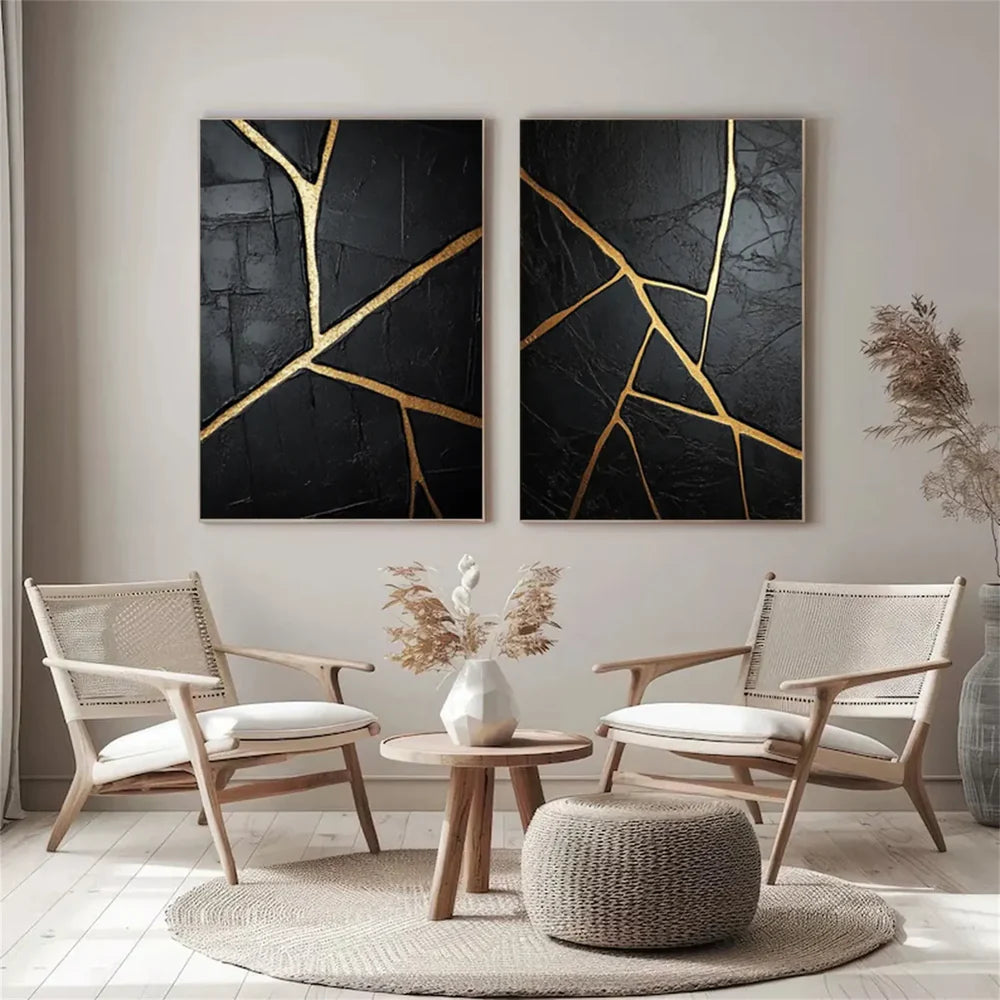 Black Minimalist Textured Canvas Art Set of 2 #WZ075