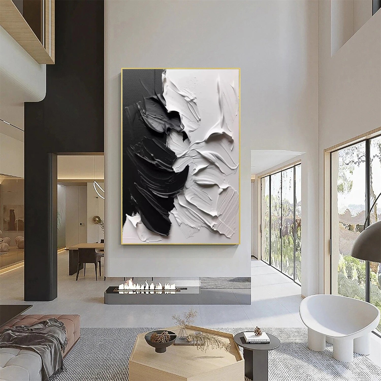 Black and White Minimalist Textured Canvas Art #WZ111