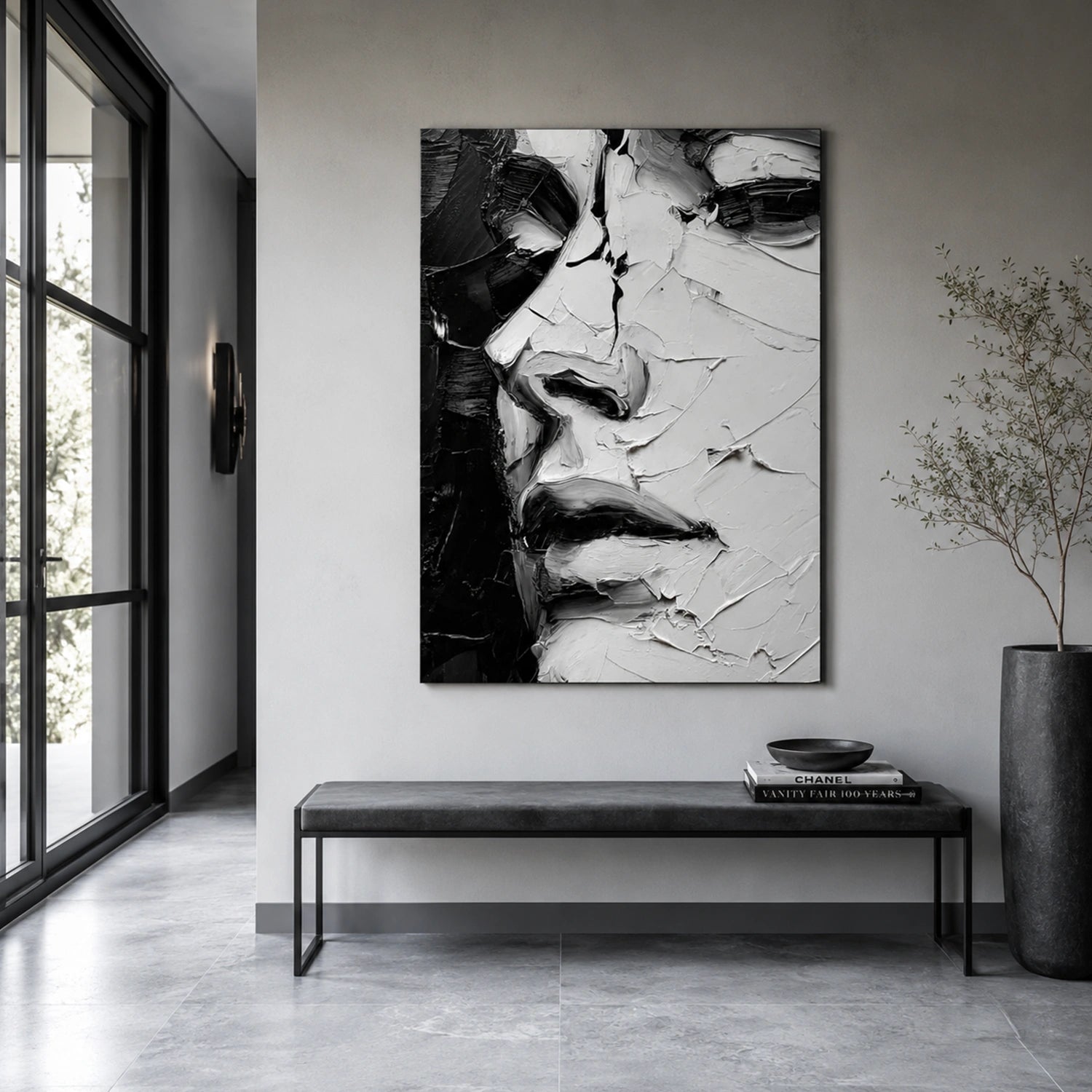 Black and White Abstract Portrait Textured Wall Art #LA083