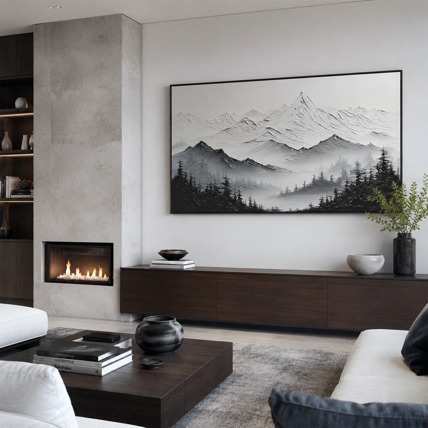 Black and White Abstract Mountain Textured Canvas Art #BT107