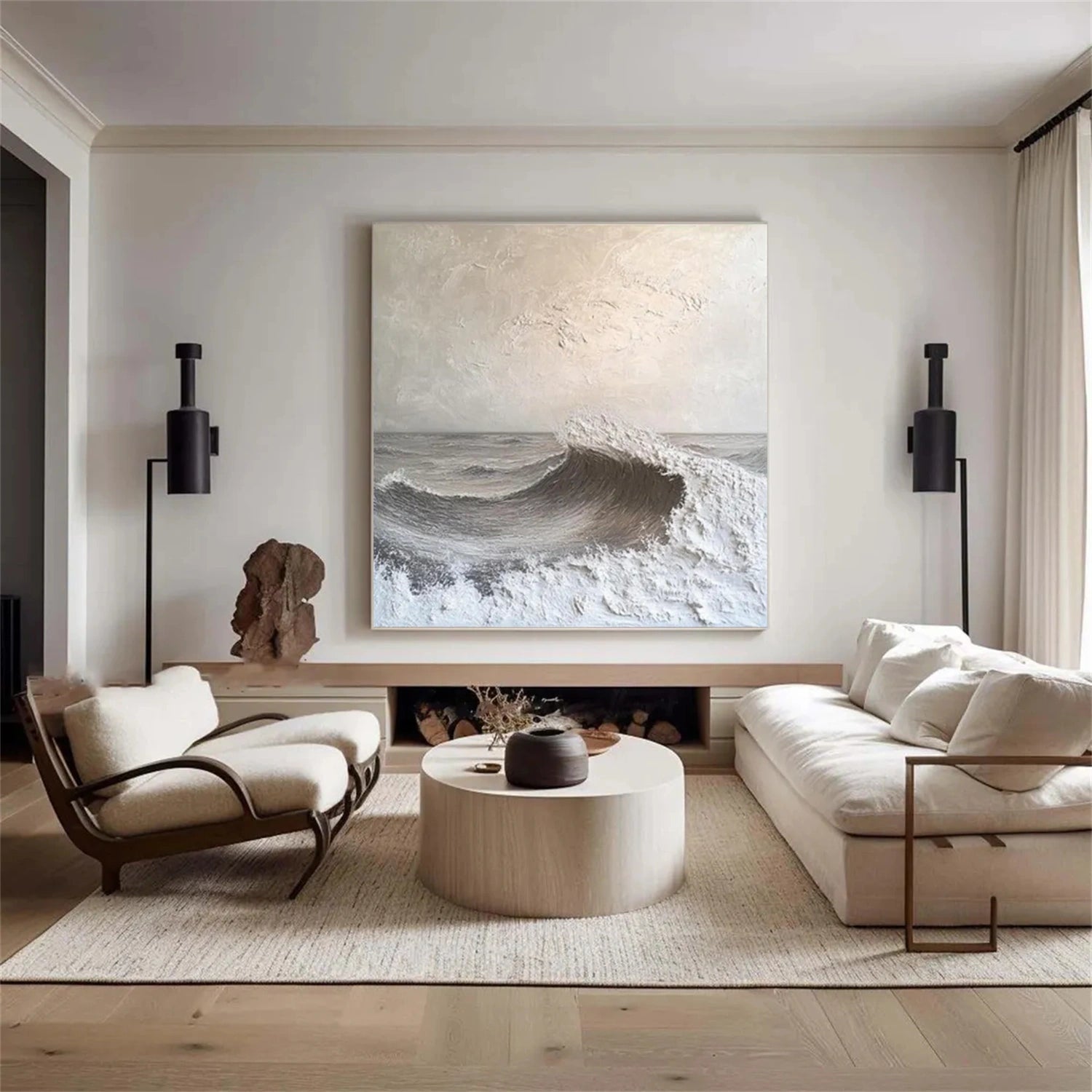 Minimalist Ocean And Sky Textured Canvas Art #OC086
