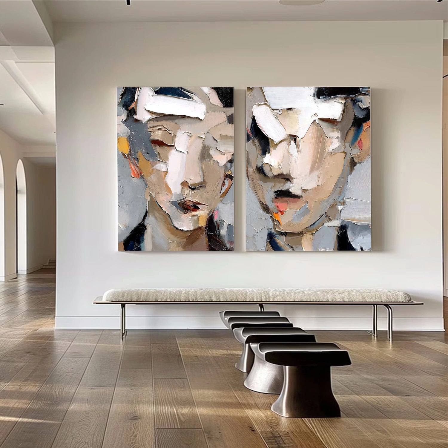 Abstract Portrait Textured  Wall Art Set of 2#LA075