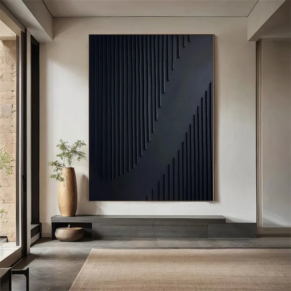Black Minimalist Textured Canvas Art #WZ079
