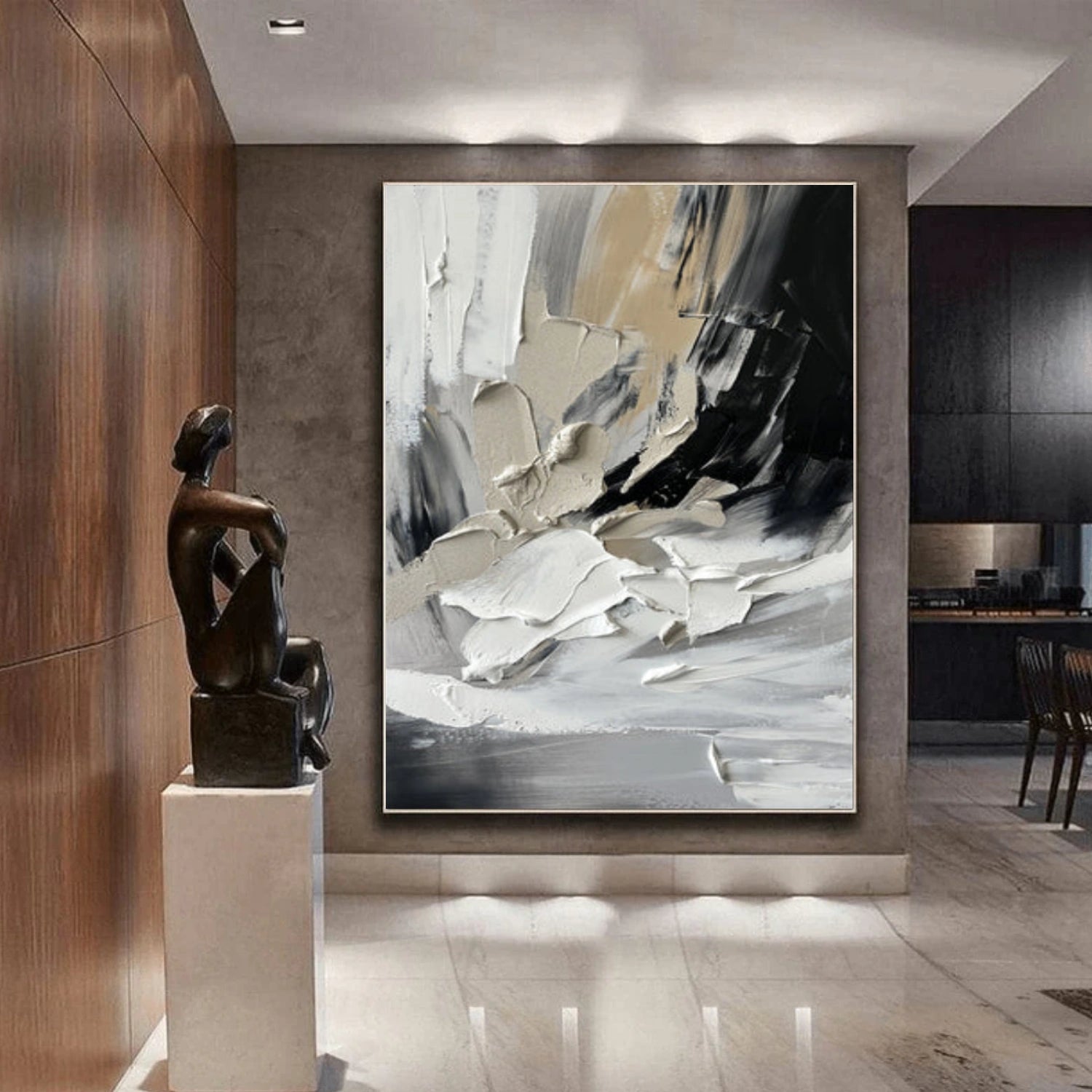 Black and White Minimalist Textured Canvas Art #WZ112