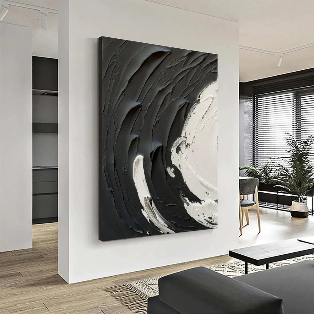 Black and White Textured Minimalist Canvas Art #WZ054