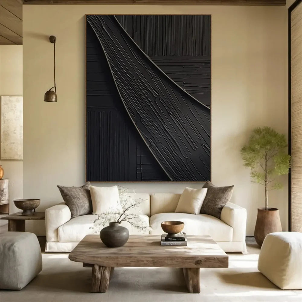 Black Minimalist Textured Canvas Art #WZ091