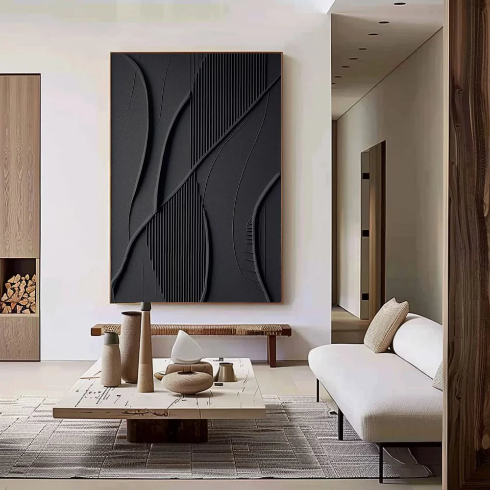Black Minimalist Textured Canvas Art #WZ045