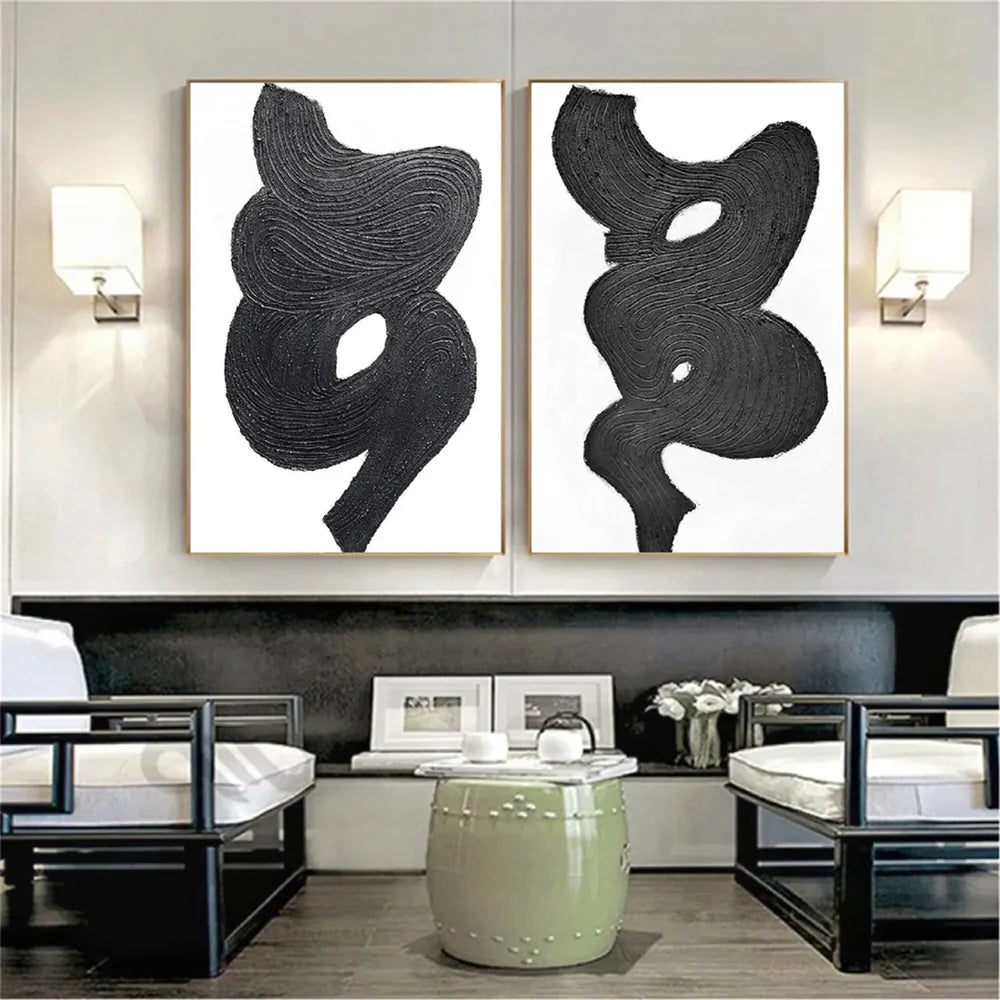 Black and White Minimalist Canvas Art Set of 2 #WZ050