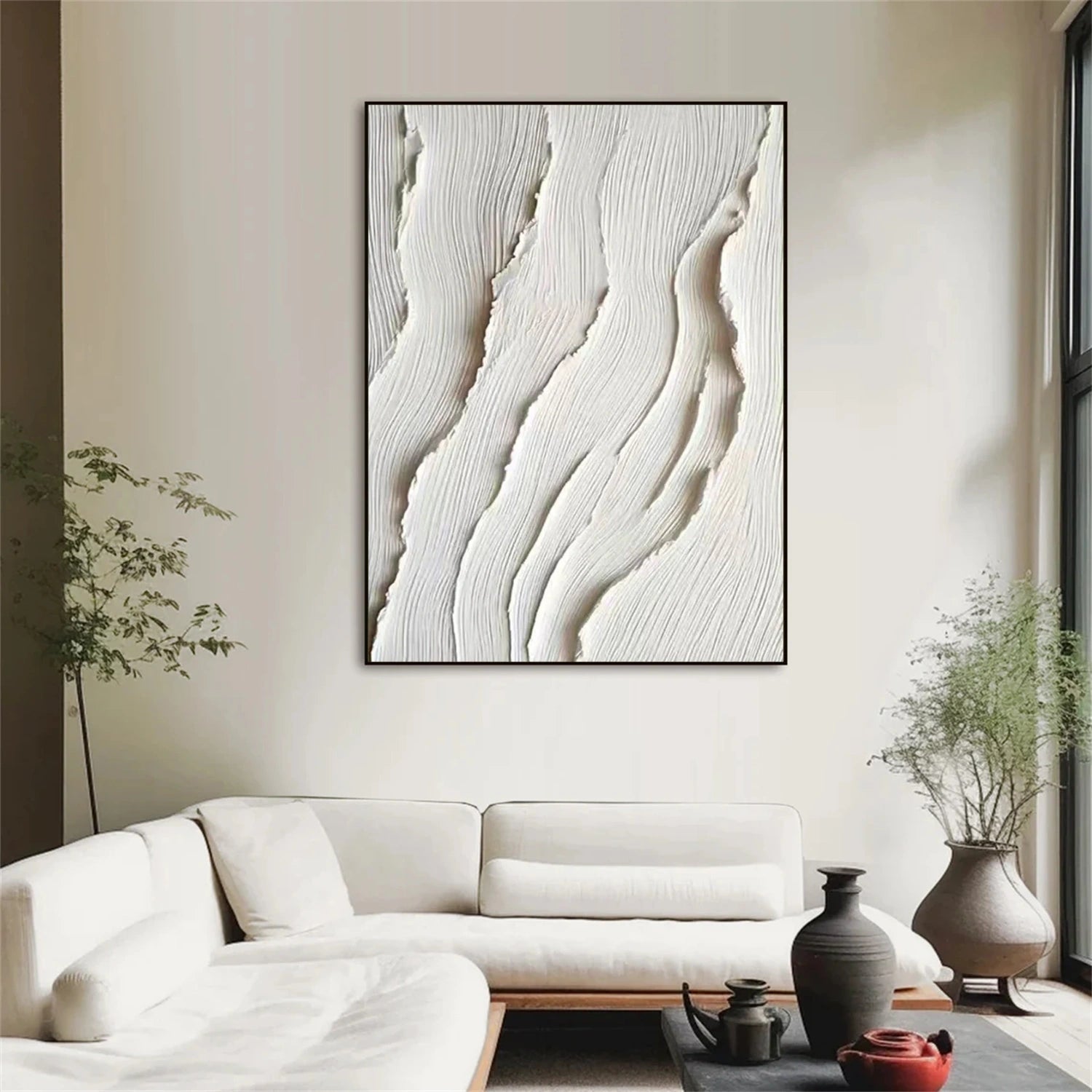 White Minimalist Textured Canvas Art #WM089
