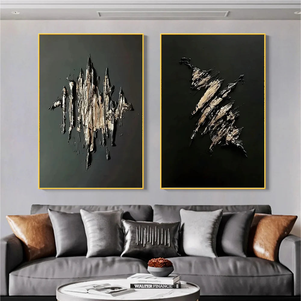 Black Minimalist Textured Canvas Art Set of 2 #WZ039