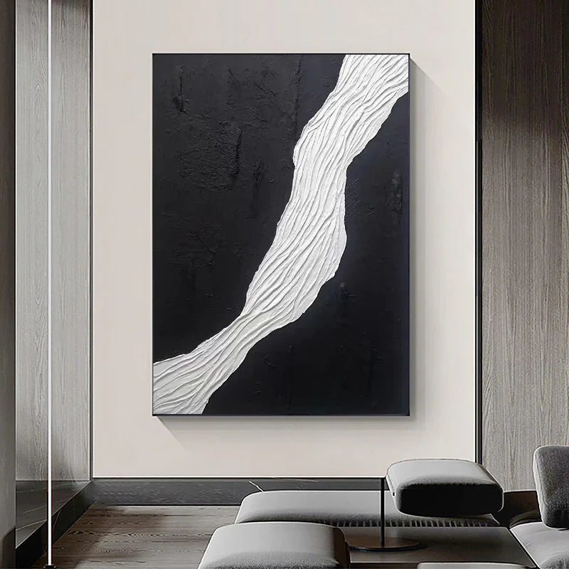Black and White Minimalist Textured Canvas Art #WZ015