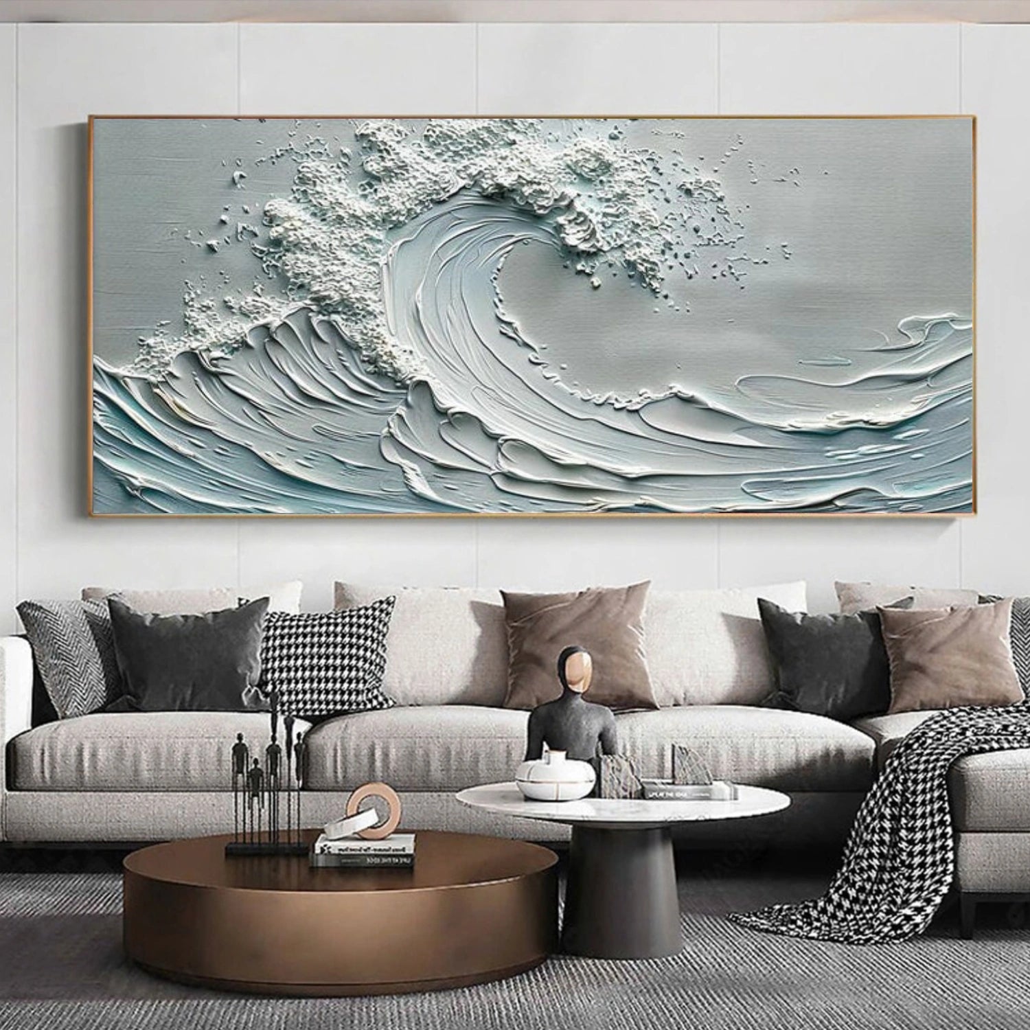 Minimalist Ocean And Sky Textured Canvas Art #OC143